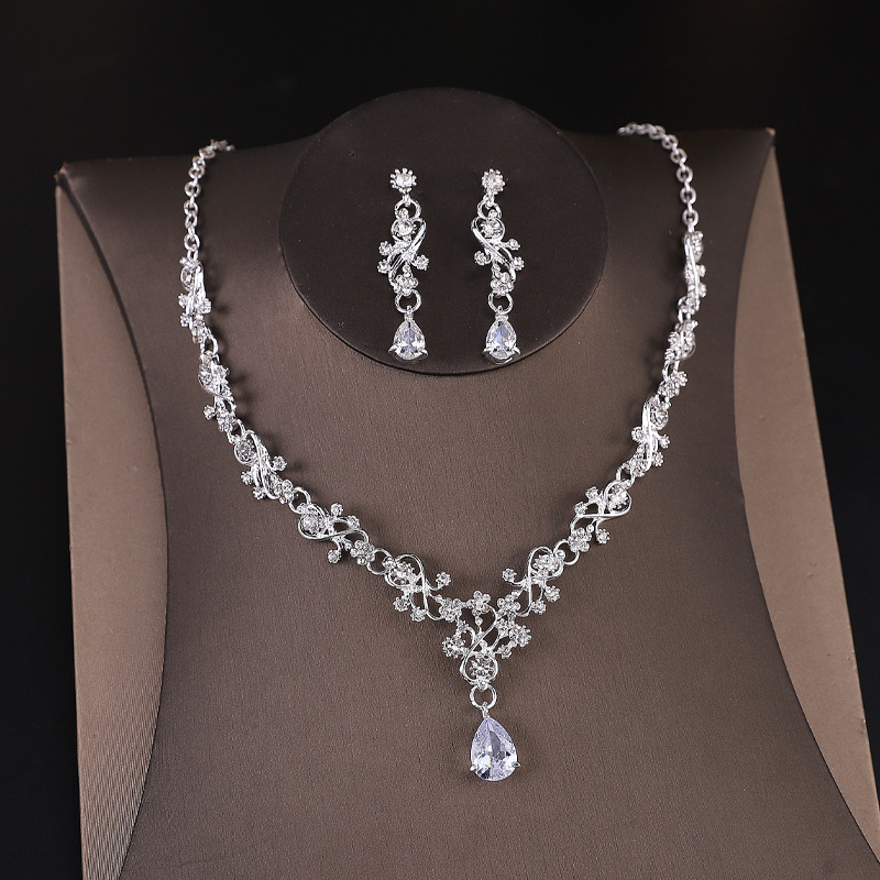 Bridal Zircon Necklace And Earrings Set For Wedding Accessories_voghion.com