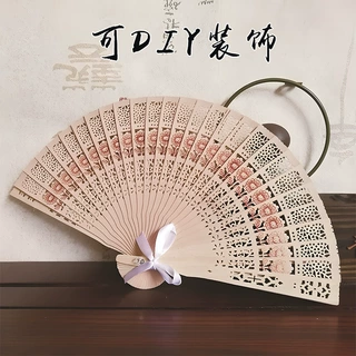 现货木质扇子香木扇 镂空折扇印花工艺品扇仿檀香扇婚礼饰品扇