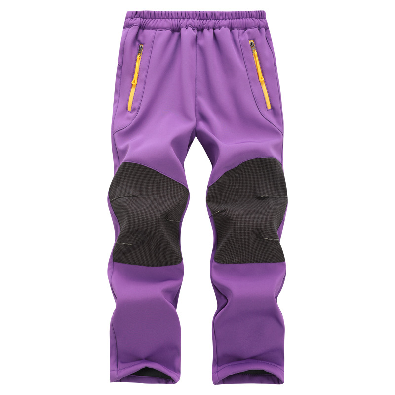 男の子と女の子用の子供用ジャケットパンツ、アウトドアソフトシェルパンツ、防水性、通気性、ベルベットの暖かい登山パンツ、秋と冬の外国貿易