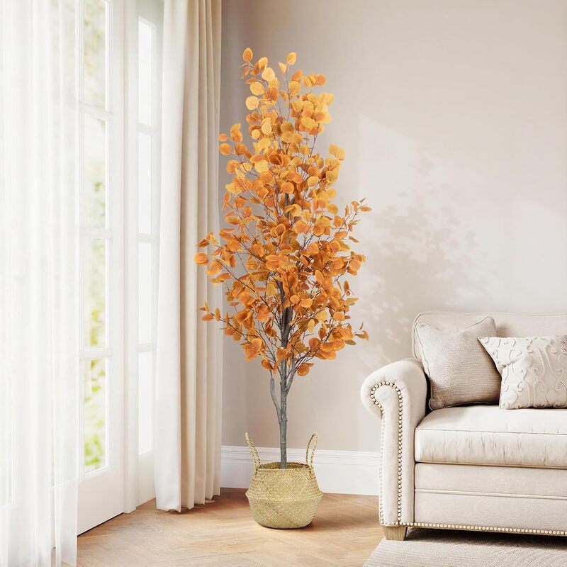 Artificial Plants with Autumnal Eucalyptus Leaves and Colorful Money Leaves, Indoor Floor-Standing Bonsai, Nordic Style Home Decoration Artificial Plants with Autumnal Eucalyptus Leaves and Colorful Money Leaves, Indoor Floor-Standing Bonsai, Nordic Style Home Decoration