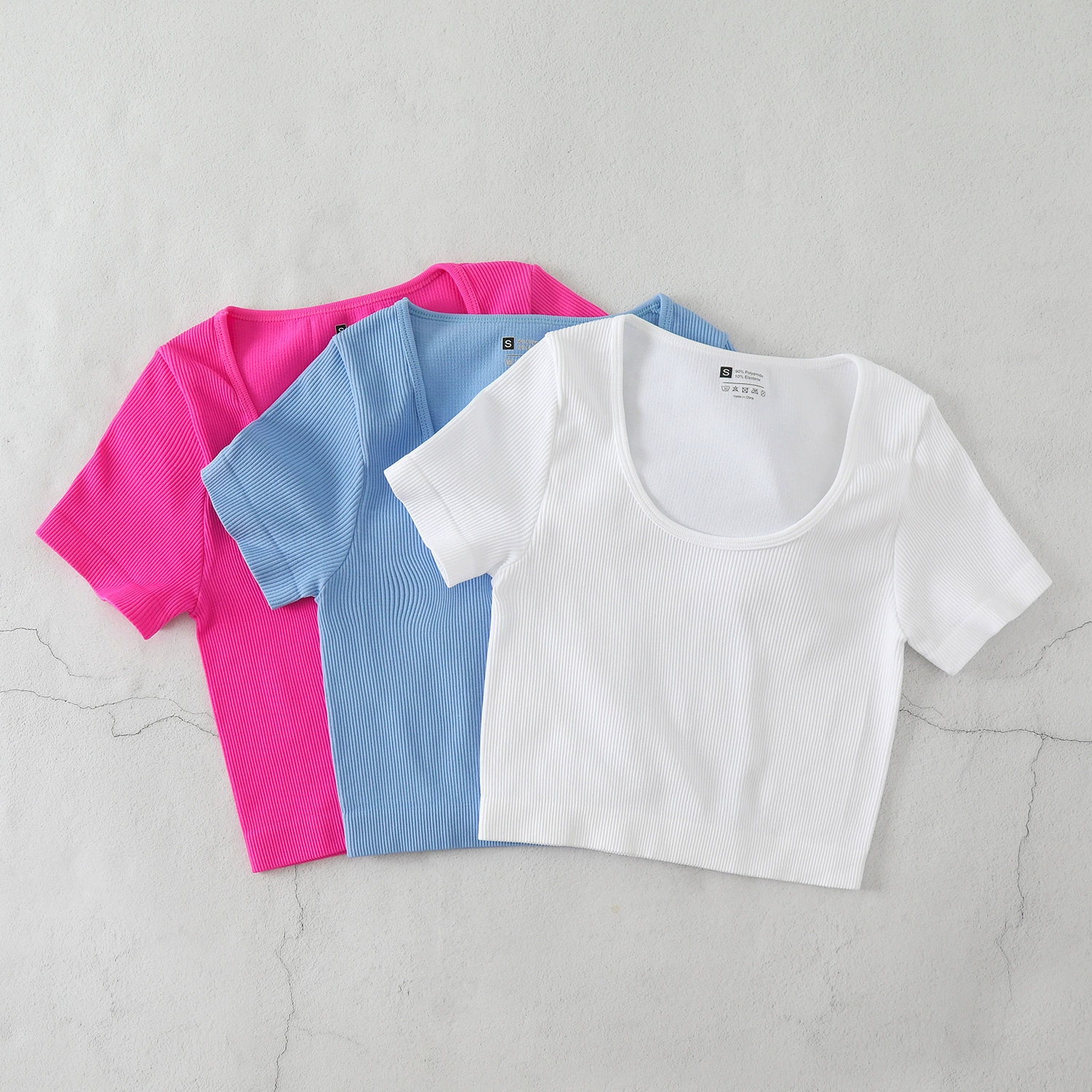 Большая круглая шея европейская и американская одежда для йоги сексуальная короткая эластичная пупок спортивная одежда осенняя зимняя футболка бесшовная спортивная одежда BX512