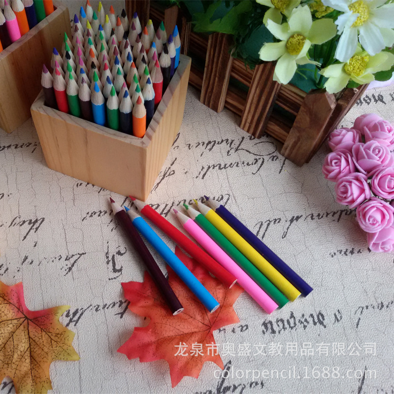 原木3.5英寸彩色铅笔酒店笔8.5高尔夫笔儿童创意卡通短款彩铅批发