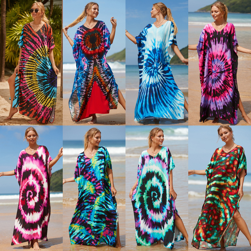 Amazon rayón impreso robe suelta más tamaño playa blusa bikini vacaciones protección solar traje de baño para las mujeres 8625