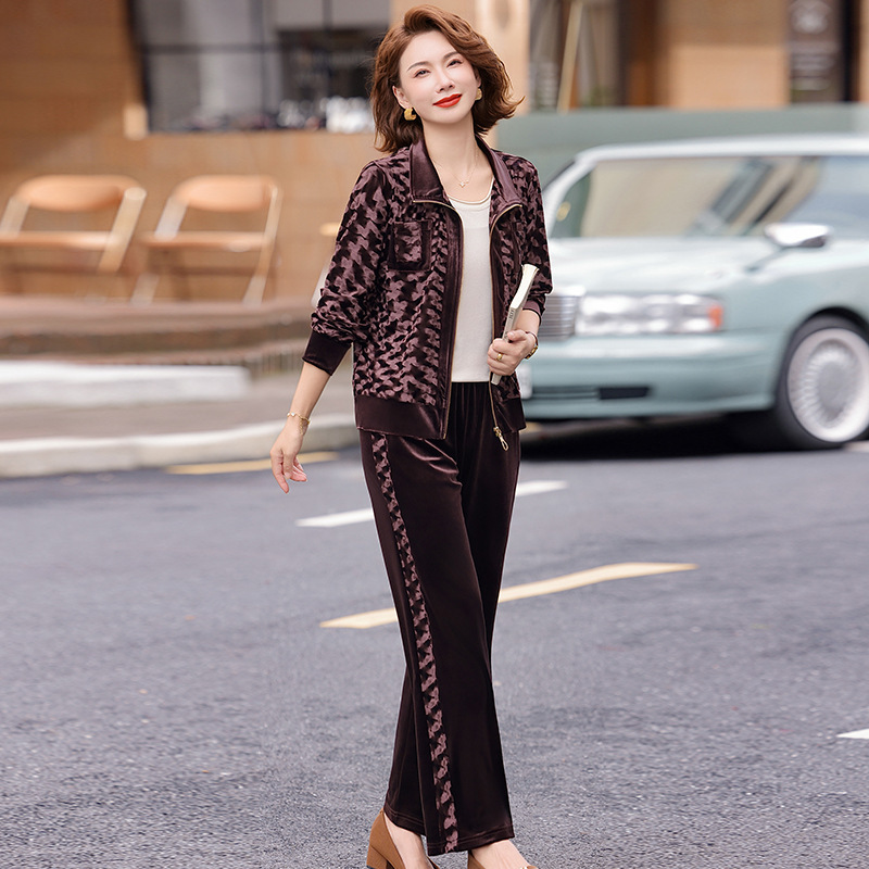 时尚女装妈妈装中年装两件套时尚宽松大码中年女装50岁运动跑步服|undefined