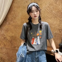 琪镌绘制2026夏款新款印花圆领休闲显瘦短袖女式T恤时尚上衣9227