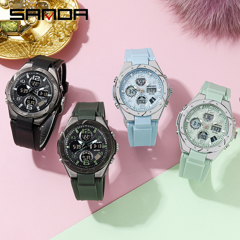 SANDA 6062 multi-funcional a prueba de agua electrónica deportes pareja mujer doble pantalla reloj e-commerce Venta caliente reloj