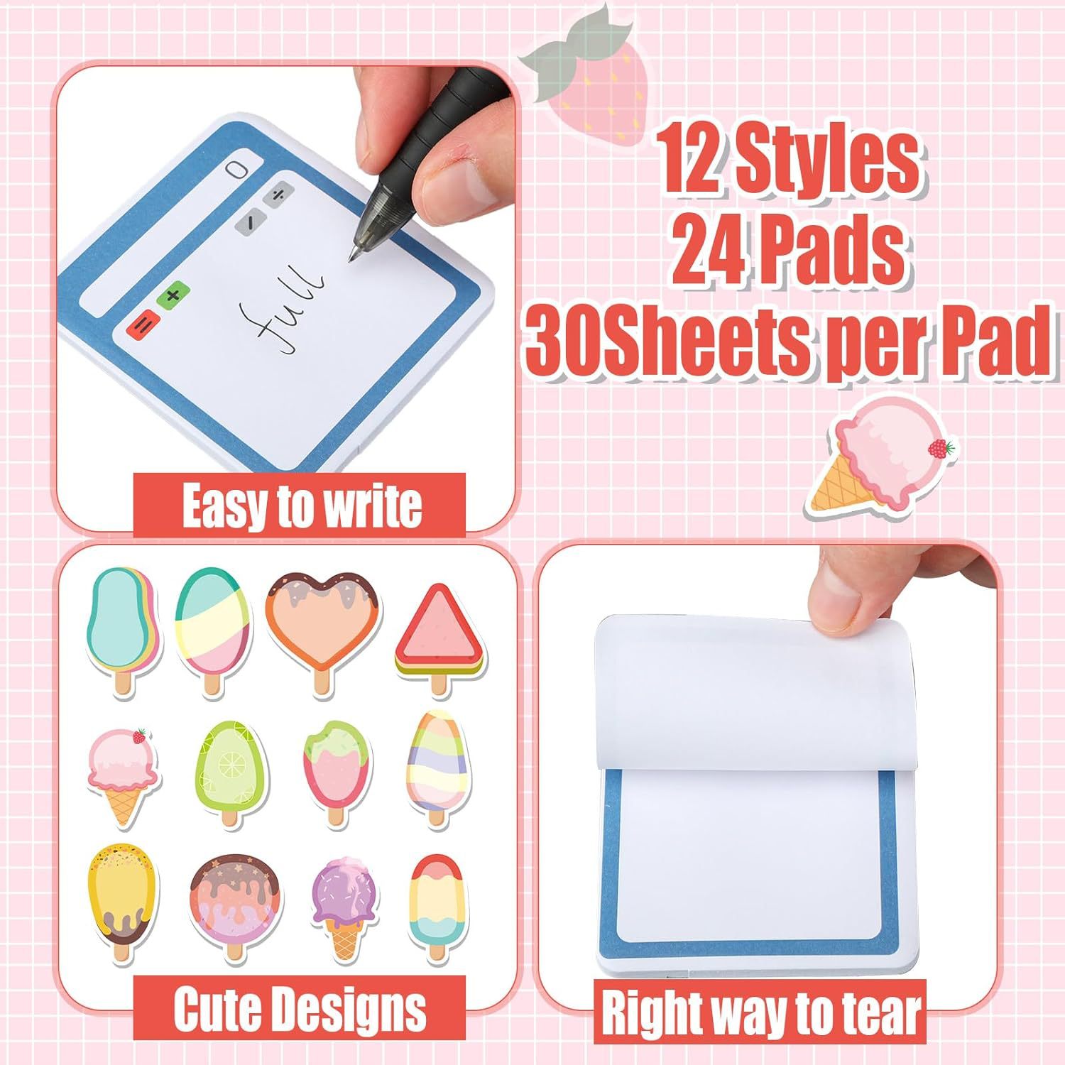 11g Weight Sticky Note Stationery Type 1 Piece, 1 Set Quantity Class, Learning, School Occasion Paper Material Ice Cream, Apple, Alarm clock, Frog Pattern Cute Style 1 Piece 1 Set Ice Cream Apple Alarm Clock Class Learning School Paper Cute Sticky Note 9