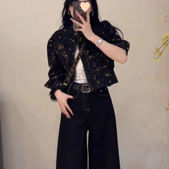 レトロなカラープリントデニムジャケット女性のための 2025 秋の新デザインニッチショートスタイルカジュアルジャケット