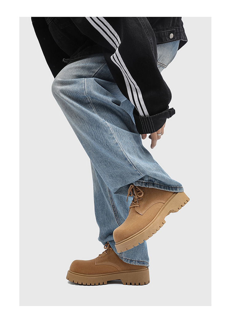 ShoeVault Men's Martin Autumn New High-top Thick-soled Derby Retro Suede Workwear Fashion Trend Yellow Boots_voghion.com