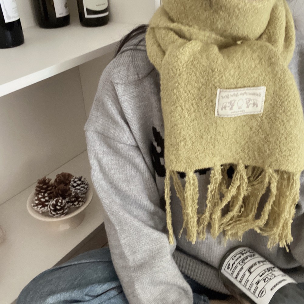 Winter atmospheric retro knitted keep warm solid color scarf with…