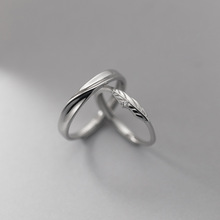 爱洛奇 s925纯银丘比特之羽情侣对戒指单钻树叶情侣款指环R00581