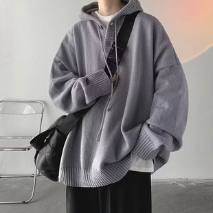 Wholesale Hong Kong Style Hooded Sweater for Men in Autumn New Japanese College Style Retro Lazy Soft Waxy Sweater Jacket