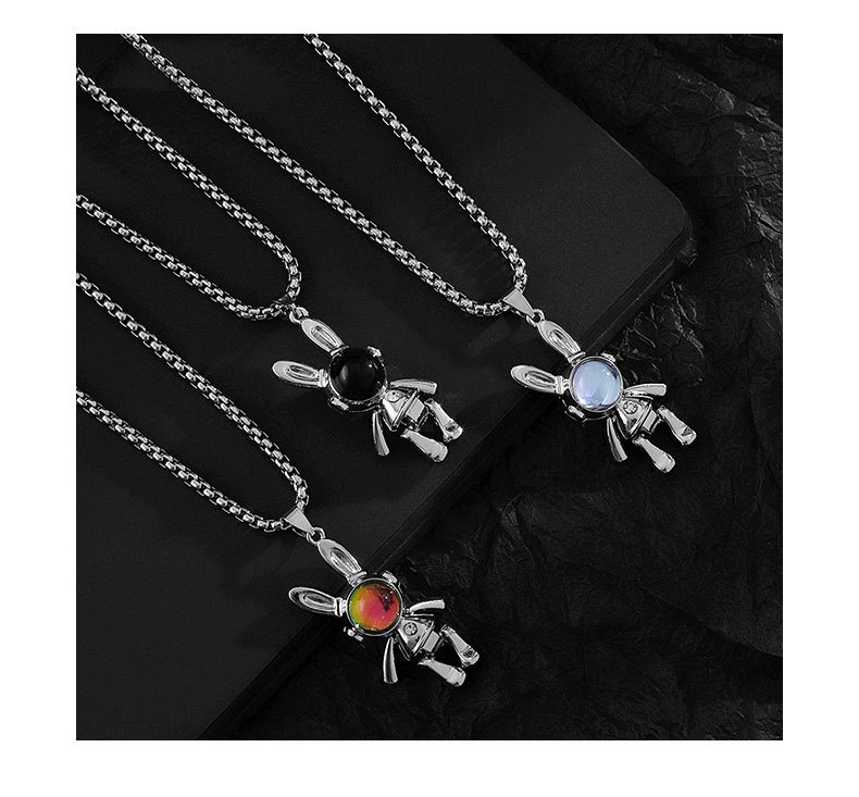 Hip-Hop Geometric Titanium Steel Natural Stone Necklace 1 Piece