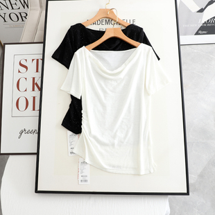 Yi Series 2025 Summer Fashion Petite Slim-Fit White Sequin V-Neck Short-Sleeve Knit Top for Women