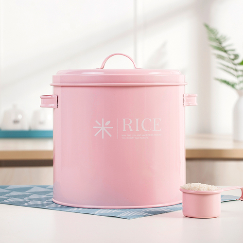 GJU8 pink 10 catties rice bucket 7 catties flour bucket 4-6 catties dog food cat food bucket sealed moisture-proof rice spoon with seal