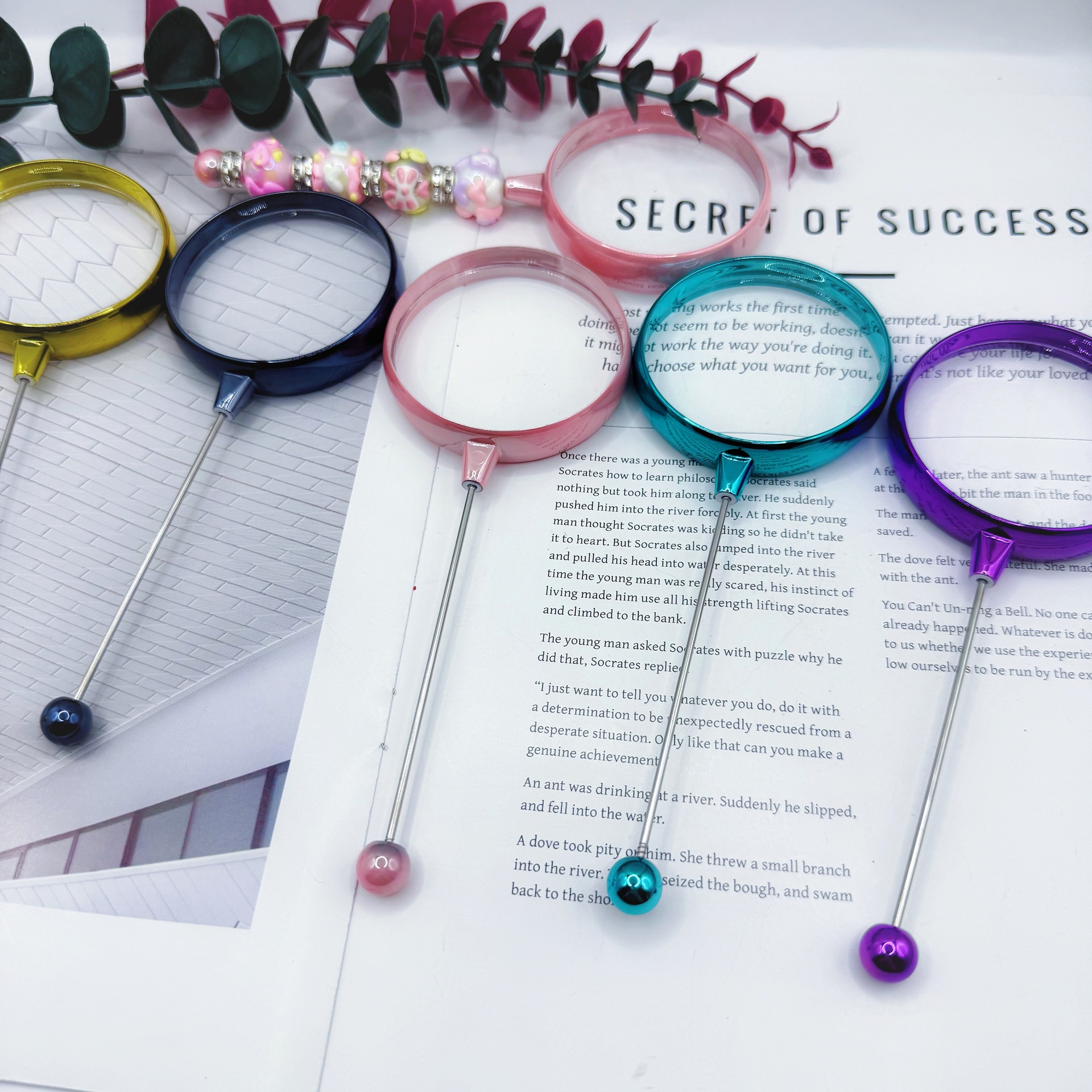 DIY串珠放大镜高清3倍放大凸透镜电镀工艺时尚穿珠放大倍数手持镜