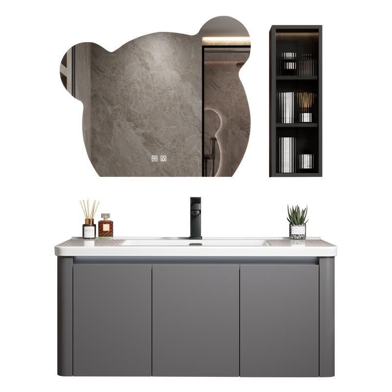 Moderno simple espacio de aluminio gabinete de baño combinación de baño redondeado lavabo de cerámica integrado lavabo mesa de lavado