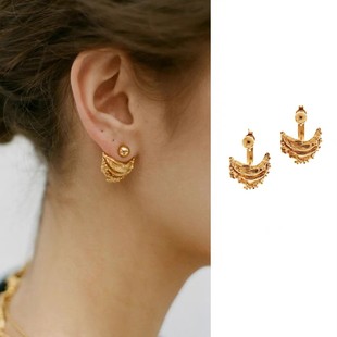 British niche brand retro semi -circular bending irregular design 18K gold -plated removable earrings earrings