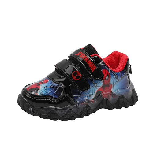 Spider-Man Light Up Shoes  Spring and Autumn Leather Luminous Boys' Sports Shoes Small and Medium-sized Boys' Shoes Foreign Trade Trend