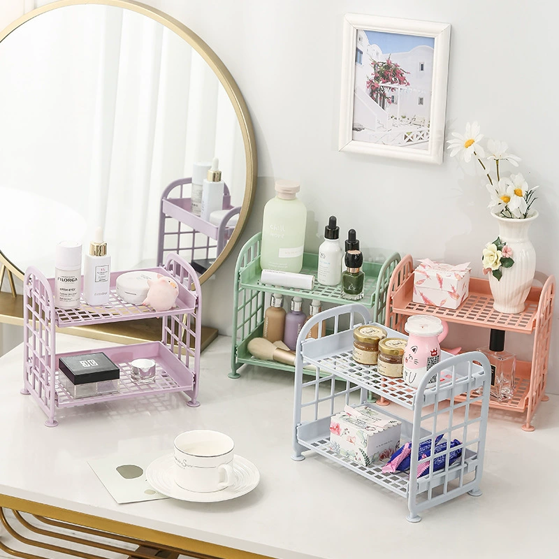 Foldable Cosmetic Storage Shelf, Double-Layer Desktop Organizer, Heart Design, 22×15×4 cm