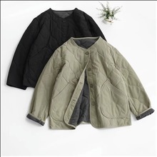 日系高端外贸出口尾单夹棉棉衣女冬覆古大尺码宽松轻薄短款棉服外