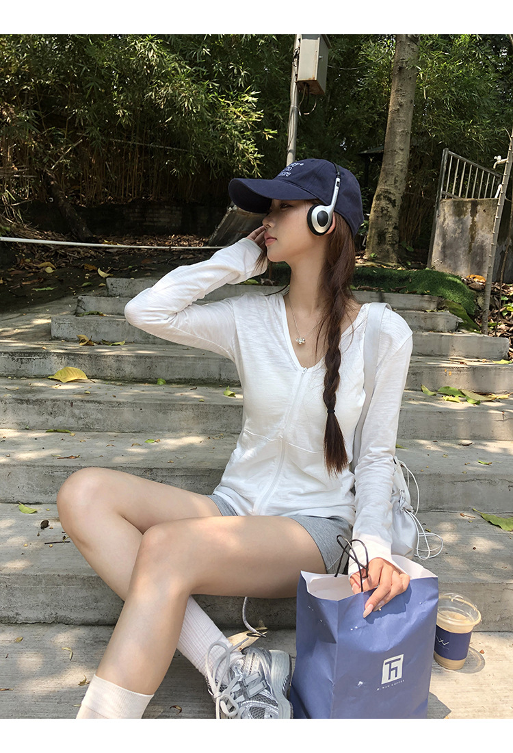Trendy and Stylish Women's Sun Protection Jacket 2025 New Summer Korean Style White Hooded Coat