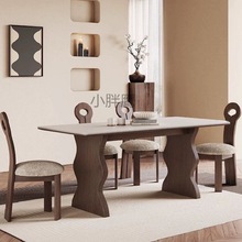 ZD复古法式实木中古餐桌长方形饭桌简约组合家用北欧餐桌椅小户型