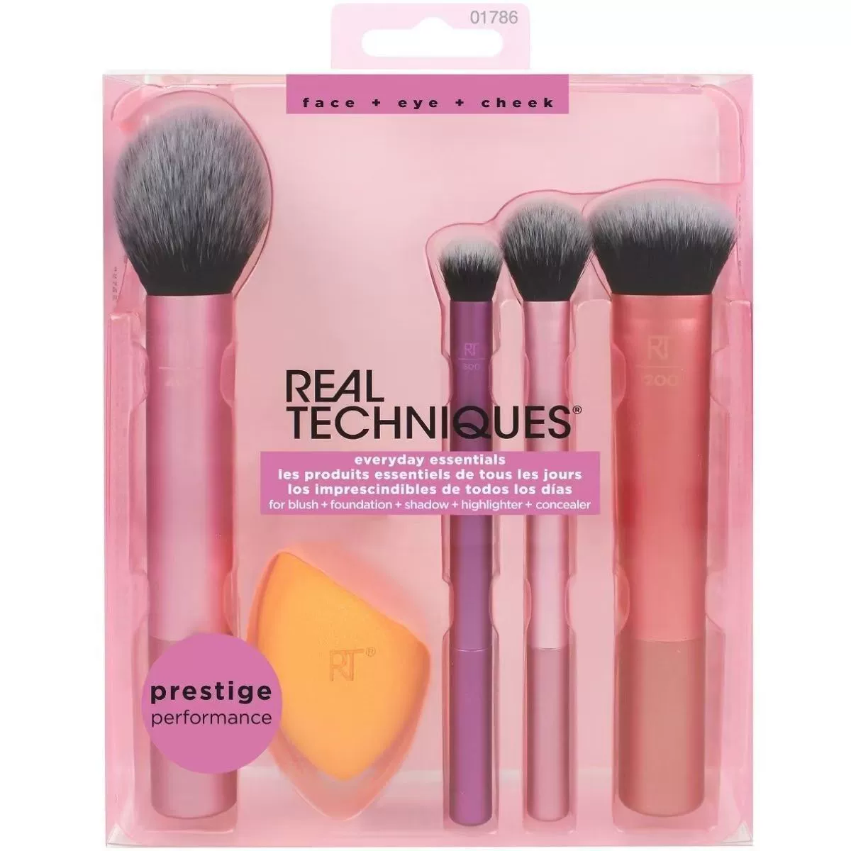 Makeup Brush and Sponge Set, 4 Brushes + Makeup Sponge, Face & Eye Essentials, Compact Case