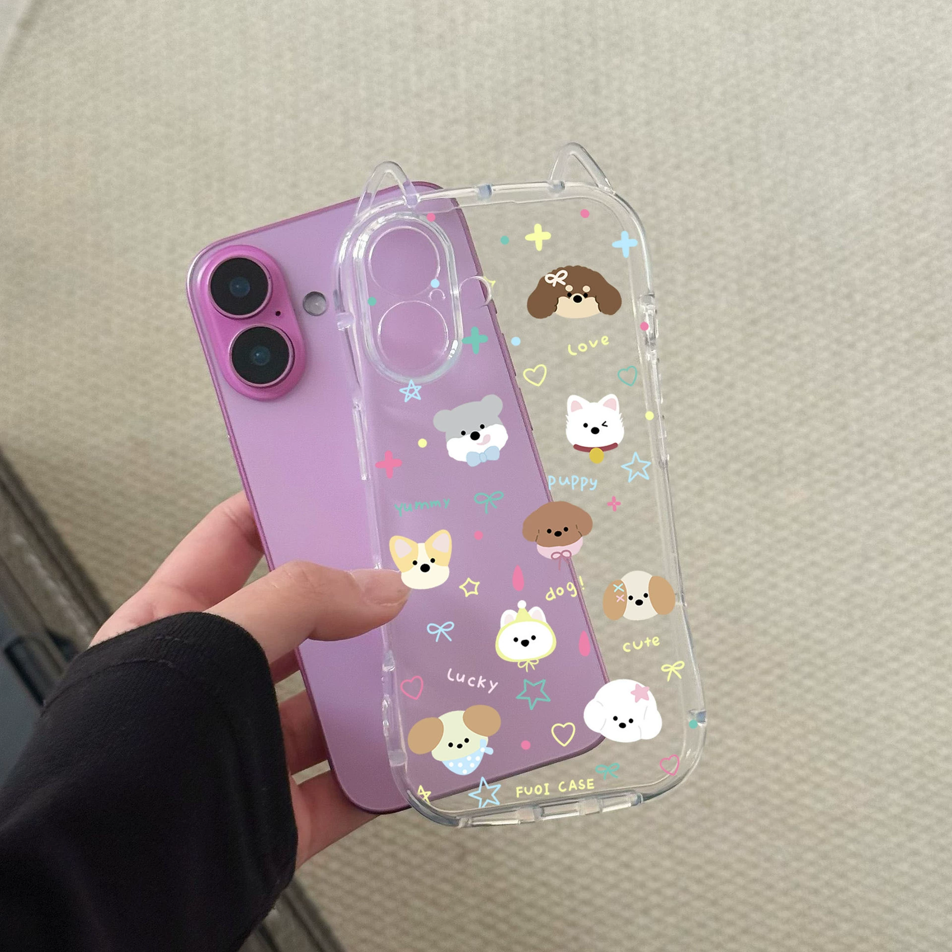 Чехол для телефона (Apple) iPhone 15/14/13/12/11 серии, прозрачный с кошачьими ушками, TPU лёгкий