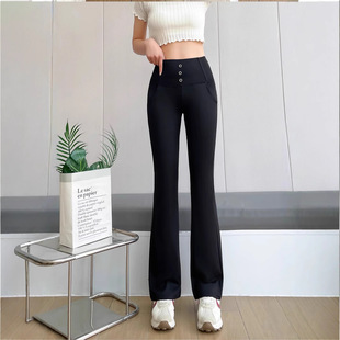 Women's 2025 Spring and Summer Stretch Slim Black Casual Pants Slim-fit Fashionable Horseshoe Pants American-style High Waist Drain