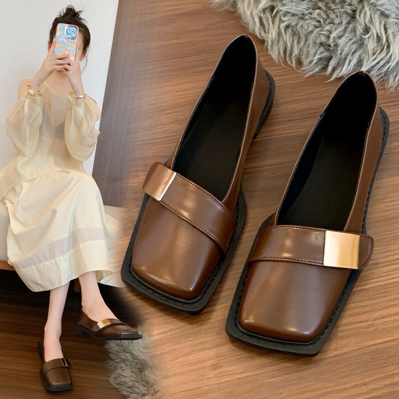 Square-toed Loafers 2025 New Model French Retro Gentle Flat Casual Leather Soft Sole Mary Jane Shoes_vogvips.com