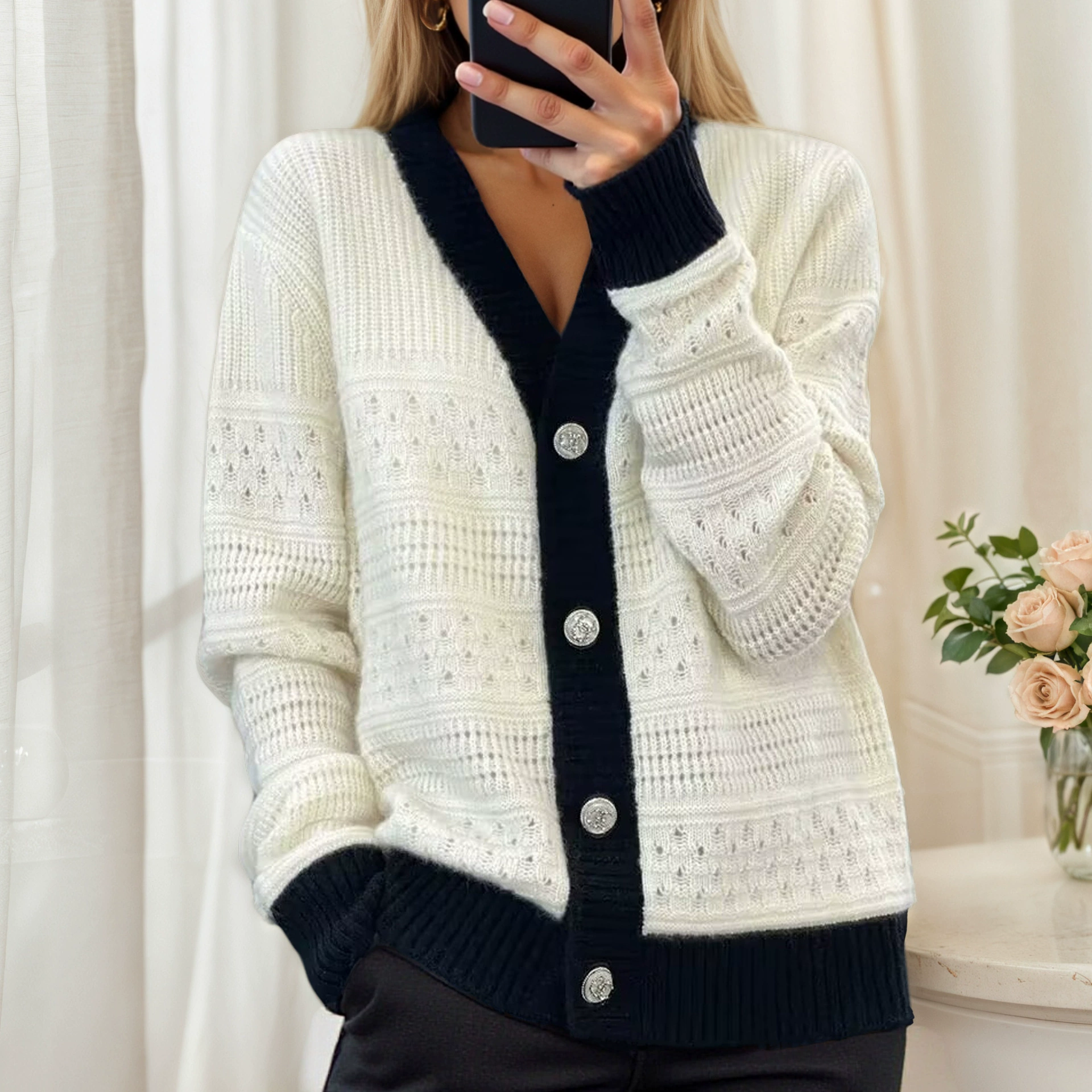 Cardigan women’s demi‑season V‑neck long‑sleeve knitted jacket, lightweight imported, S–XL