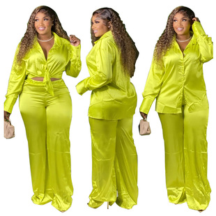Amazon Independent Station European and American Cross-border Hot Sale Large Size Women's Autumn New Solid Color Fashion Casual Two-piece Set
