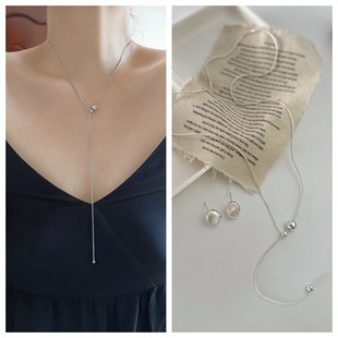 Metal Transfer Round Bead Adjustable Round Snake Bone Chain Necklace Advanced Sense Cold Wind Clavicle Chain Technical Earrings for Women