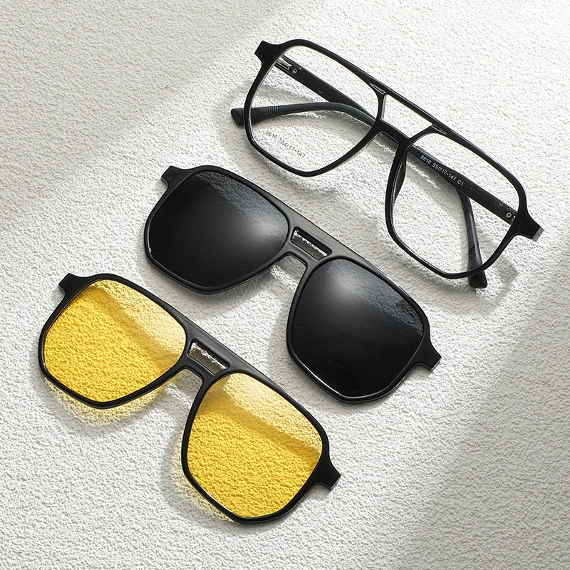Double beam three-in-one magnetic suction glasses driving polarized myopia sunglasses men's anti-ultraviolet night vision dual-purpose sunglasses tide