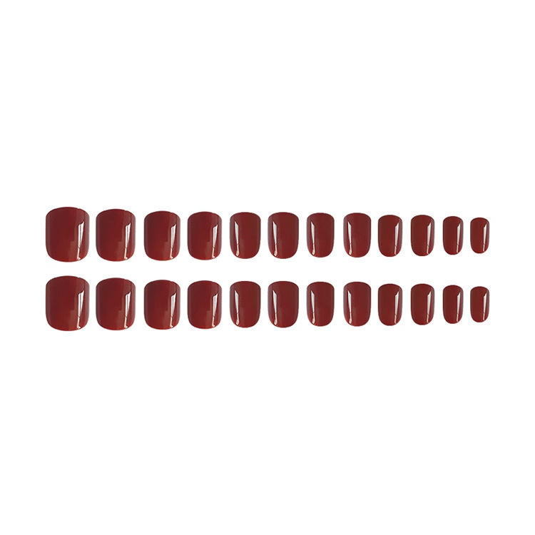 Juego de 24 uñas postizas elegantes, diseño de uñas en rojo vino cereza, pegatinas de uñas retro más vendidas en el extranjero image 6
