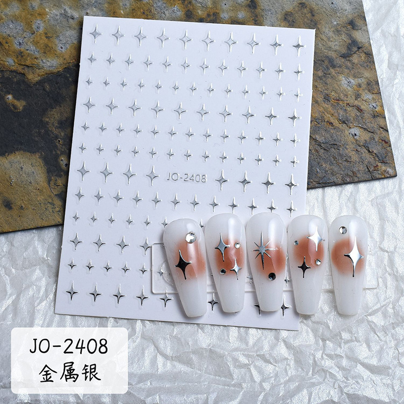 小芒星ネイルステッカー卸売2025新作ハート五芒星クロウハート月メタルシルバーネイルステッカー|undefined