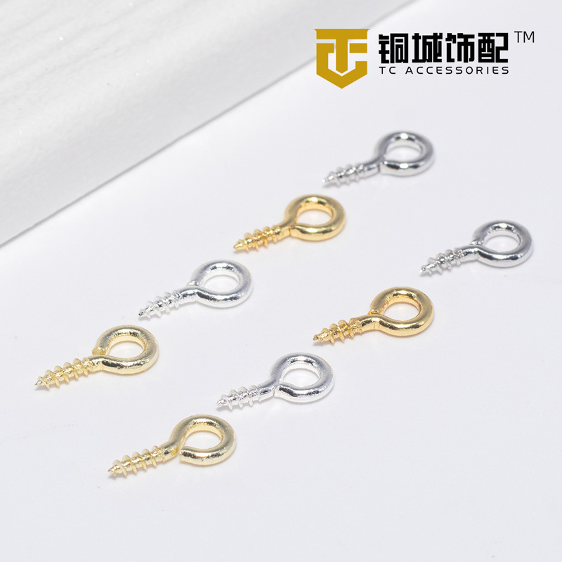 14K Gold-Filled Color-Preserving 9-Character Sheep Eye Nail DIY Half-Hole Bead Pendant Buckle Accessories with Threaded Silver Pearl Sheep Eye Needle