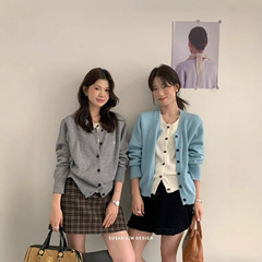 苏珊 韩系秋冬复古开衫外套百搭女士浣熊绒假两件针织衫毛衣27099
