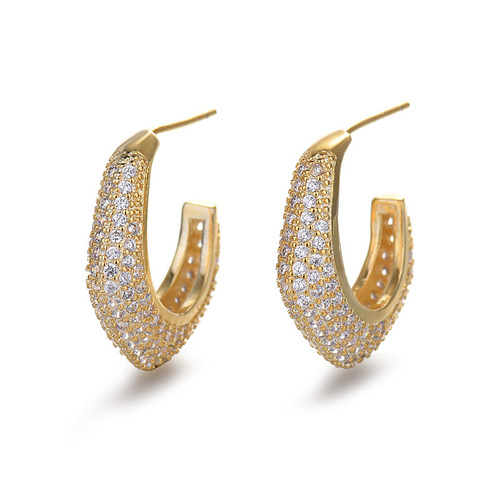 New simple earrings, fashionable and temperament, Moon Bay earrings for women, 18k gold plated zircon silver needle earrings wholesale