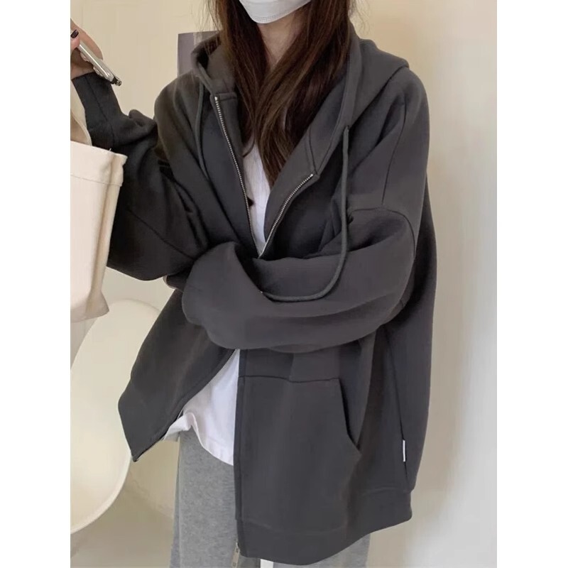 蓝色连帽卫衣外套女宽松上衣开衫秋季2025新款爆款韩系慵懒风穿搭|undefined
