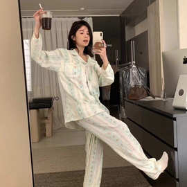巴洛克花园bra睡衣女长袖长裤带杯垫休闲家居服套装秋