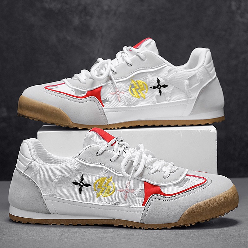 Zapatos casuales de entrenamiento alemán para hombres, zapatos deportivos de verano 2025, cordones dobles para hombres, estilo universitario plano, zapatos de moda de todo fósforo para hombres