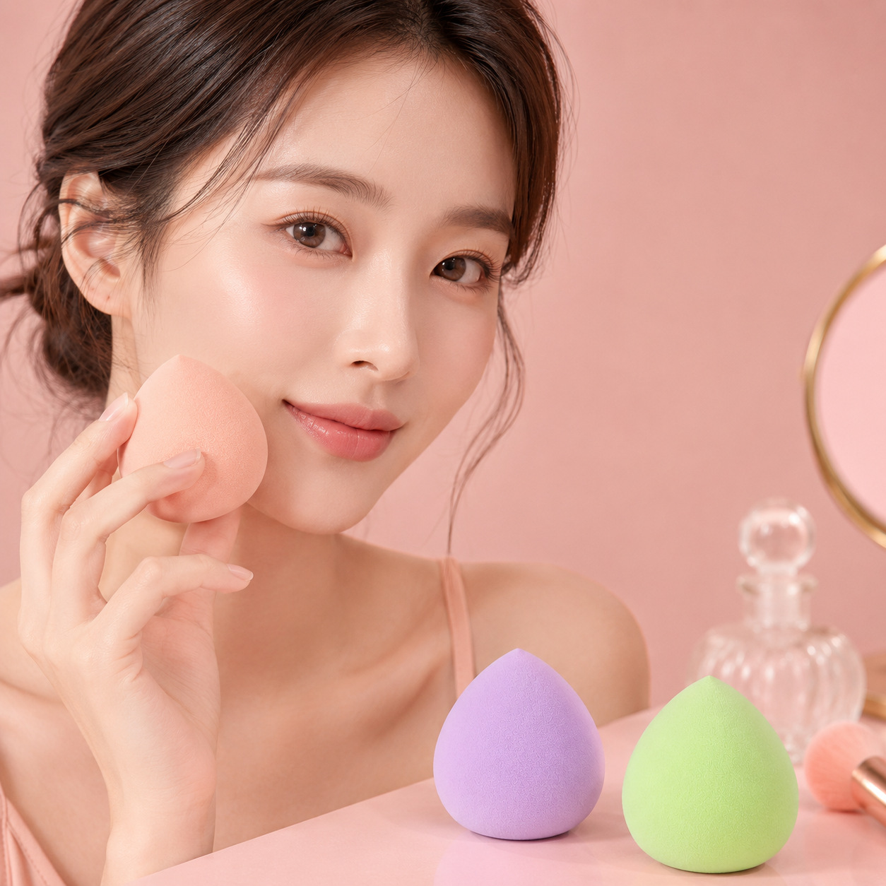 Esponja de Maquillaje Grande Color Durazno, Ultra Suave, No Absorbe Polvo, Se Expande al Mojarse, Doble Uso para Aplicación en Seco y Húmedo, Esponja de Maquillaje en Forma de Huevo al por Mayor