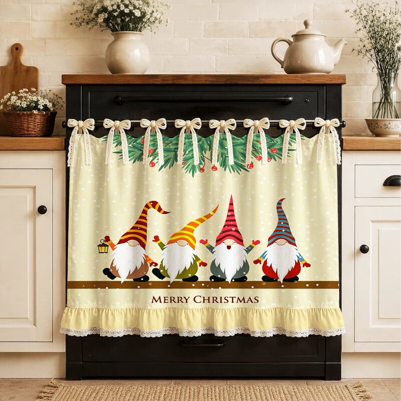 Amazon cross-border Christmas baking oven curtain, kitchen decoration, party short curtain, cabinet curtain in stock Amazon cross-border Christmas baking oven curtain, kitchen decoration, party short curtain, cabinet curtain in stock