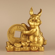 黄铜兔摆件黄铜生肖兔子金钱元宝兔长耳兔客厅办公室桌面装饰品