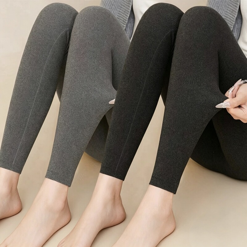 Women's autumn and winter solid-color fleece-lined leggings, fashionable and warm for home wear, anti-freezing, brushed fabric, slim-fit, soft sleep pants Women's autumn and winter solid-color fleece-lined leggings, fashionable and warm for home wear, anti-freezing, brushed fabric, slim-fit, soft sleep pants