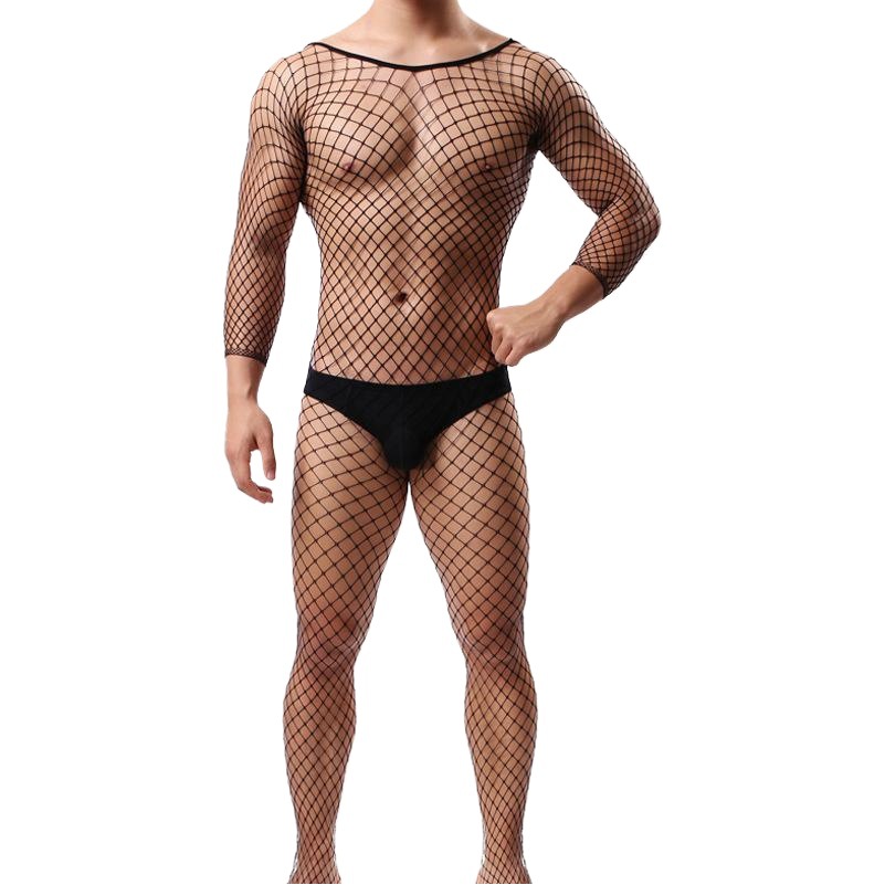 男性の中網の連体のネットの靴下の透明な高弾力の靴下の男性の前後の透かし彫りの股のワンピースのストッキング