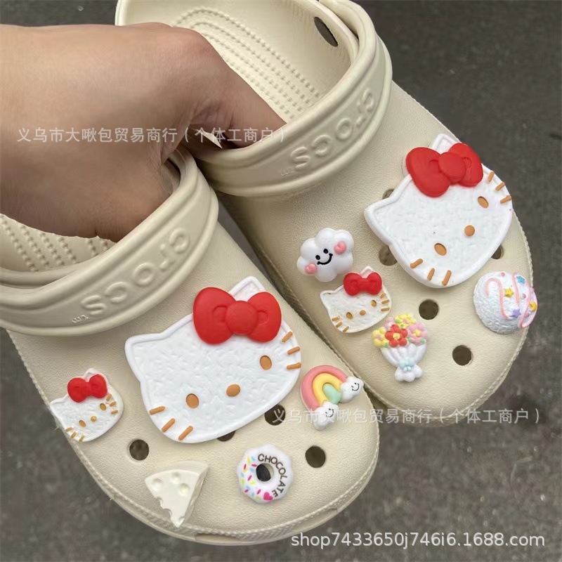 Hawaii Mèo Đen Croc Giày Khóa Giày Phụ Kiện DIY Hello Kitty Mèo Nâu Giày Hoa Sang Trọng Ngày Lễ Khóa Trang Trí