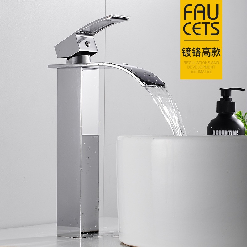 Cascada Cuenca del grifo de cobre caliente y fría lavabo mueble de baño negro lavabo de baño cuenca transfronteriza image 10